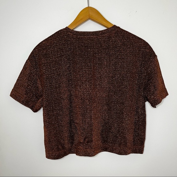 Gold Shiny Sparkly Cropped Tee Shirt - Picture 6 of 9